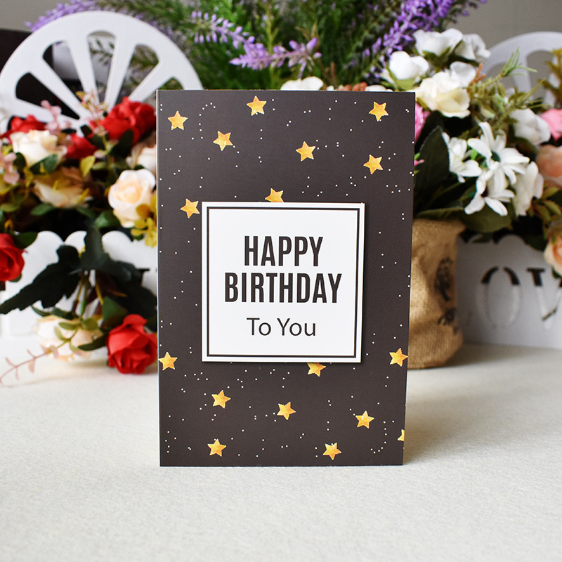 Happy Birthday Card 3D Birthday Cake Pop-Up Cards Flowers Birthday Card Anniversary Party Supplies: black