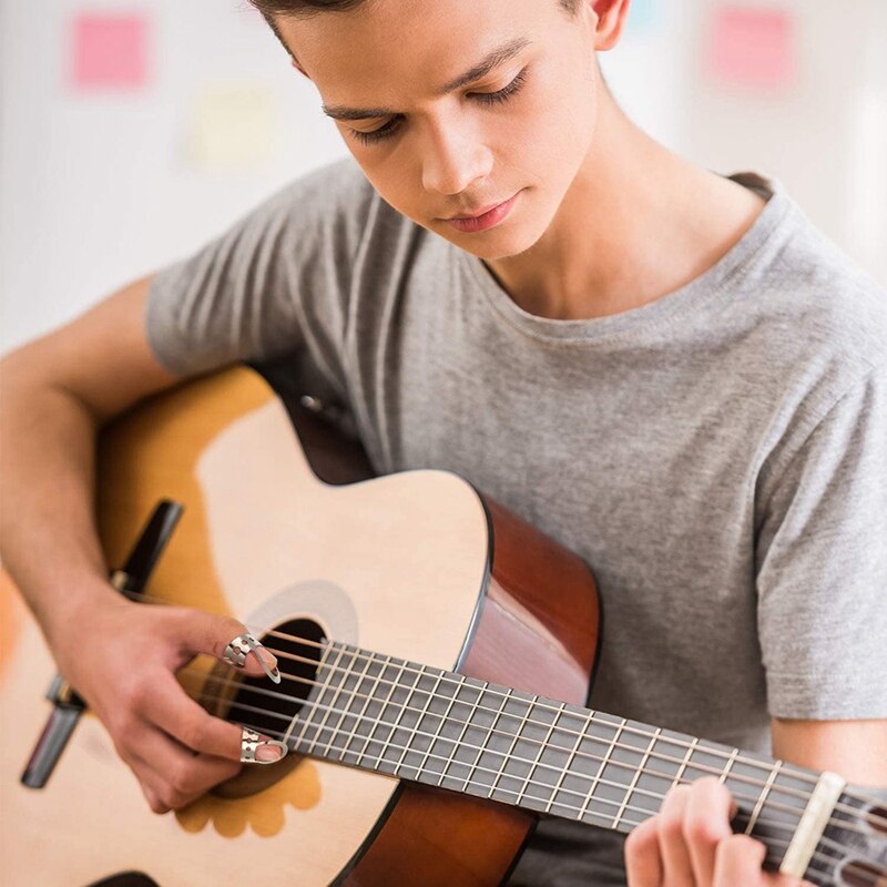 12 pièces en acier inoxydable doigt médiator guitare réglable grande taille moyenne ou petite pour guitare acoustique Banjo ukulélé