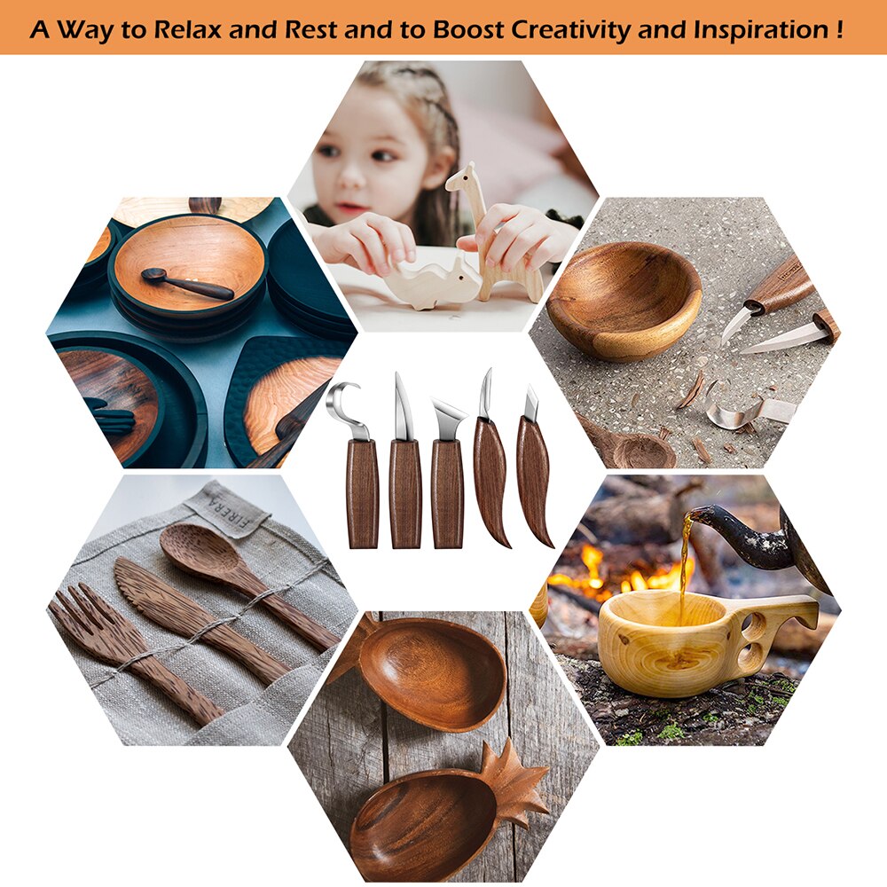Stainless Steel Wood Carving Cutter Woodwork Sculptural Hand Chisel DIY Wood Handle Hook Carving Knife Woodcut Art Craft Tool