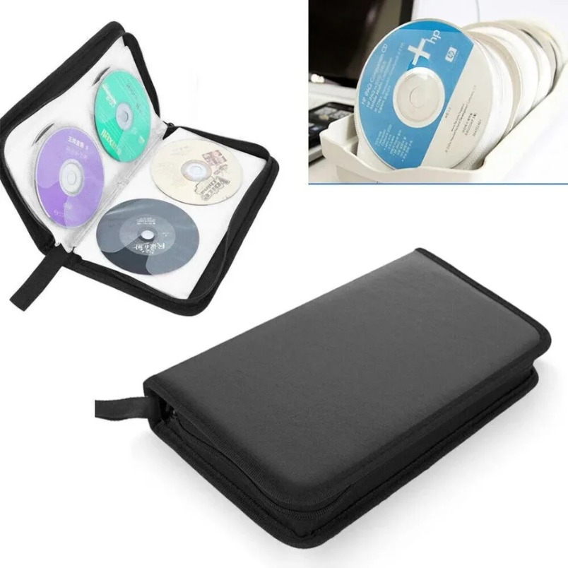 Estojo Portátil com Zíper para Armazenamento de CDs e DVDs, Álbum, Bolsa de Transporte, Suporte para CDs e DVDs, Capacidade para 80 Peças, Bolsa de Armazenamento Dupla Face
