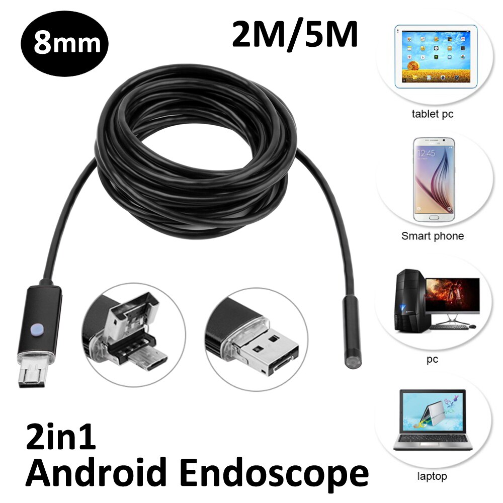 8mm Lens 2MP 2in1 Android USB Endoscoop Camera 2 M 5 M Kabel OTG USB Snake Tube Inspectie Camera IP68 waterdichte
