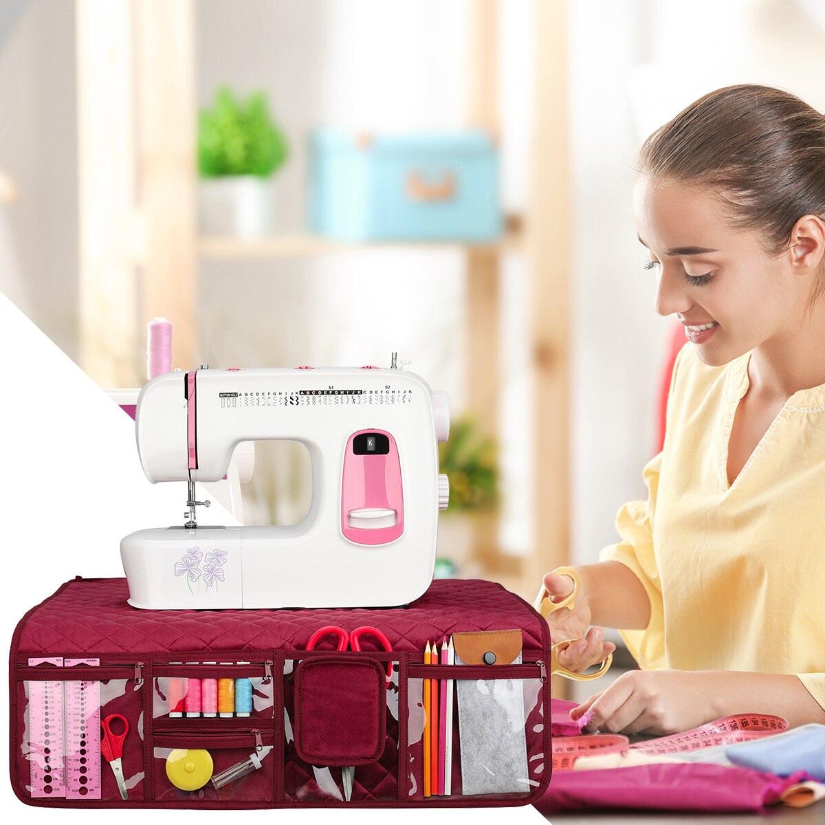red Sewing Machine Pad Organizer Home Mat with bag Waterproof Dust Resistant Sewing Accessories Sewing Machine Table Protective