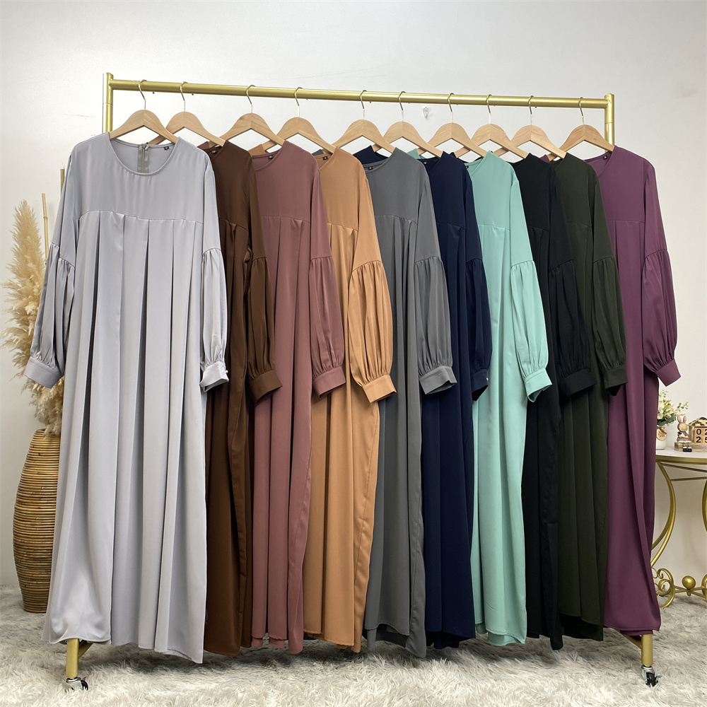 Shimmer Abayas Bishop manches femme musulmane vêtements Maxi robes en vrac dubaï turc modeste tenues décontracté Islam Ramadan Eid