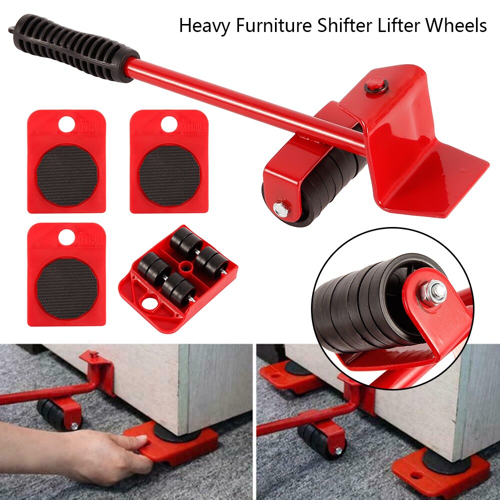 5Pcs Professionele Meubels Mover Tool Set Zware Voeders Vervoer Lifter Wielen Mover Roller Met Wiel Bar Moving Hand Apparaat