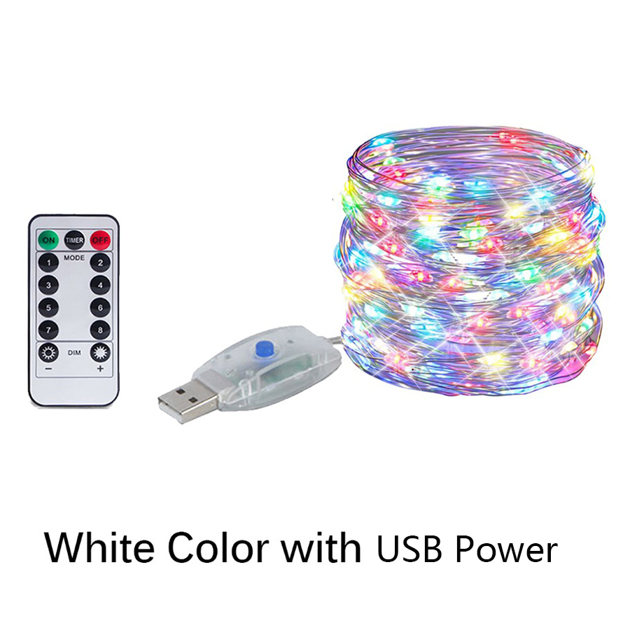 10m/20m led usb/batteri kopparfärgade ljusslingor julgirlang fjärrstyrd ljusslinga för bröllopsfest camping heminredning: Grön / K