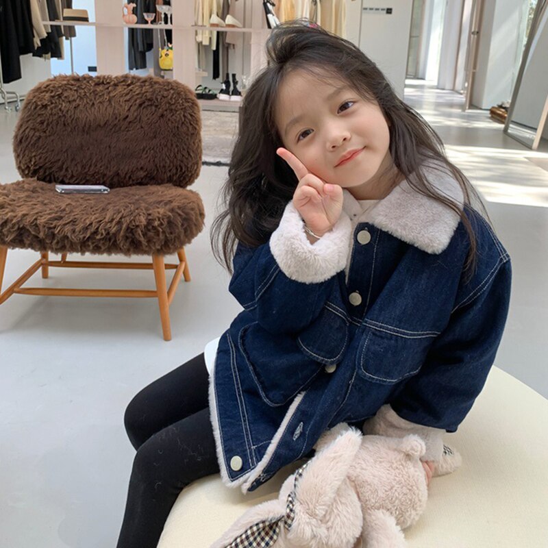 Meisjes Jongens Harige Denim Jassen Herfst Winter Kids Dubbele Grote Zakken Vest Jeans Jassen 3-7 Jaar Kinderen Bovenkleding kleding