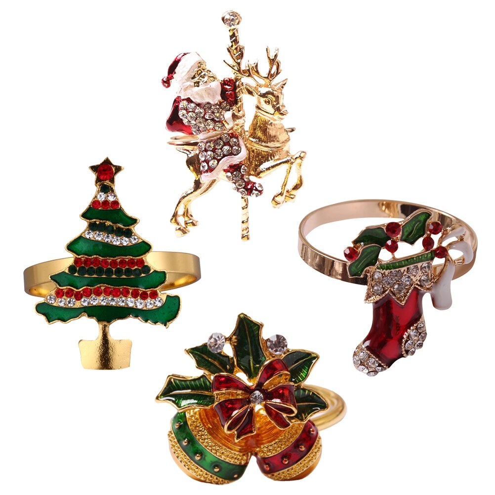 4 stk dekorativ udsøgt holdbar sød legering serviet ring serviet spænde serviet holder til jul hjem cafe hotel fest