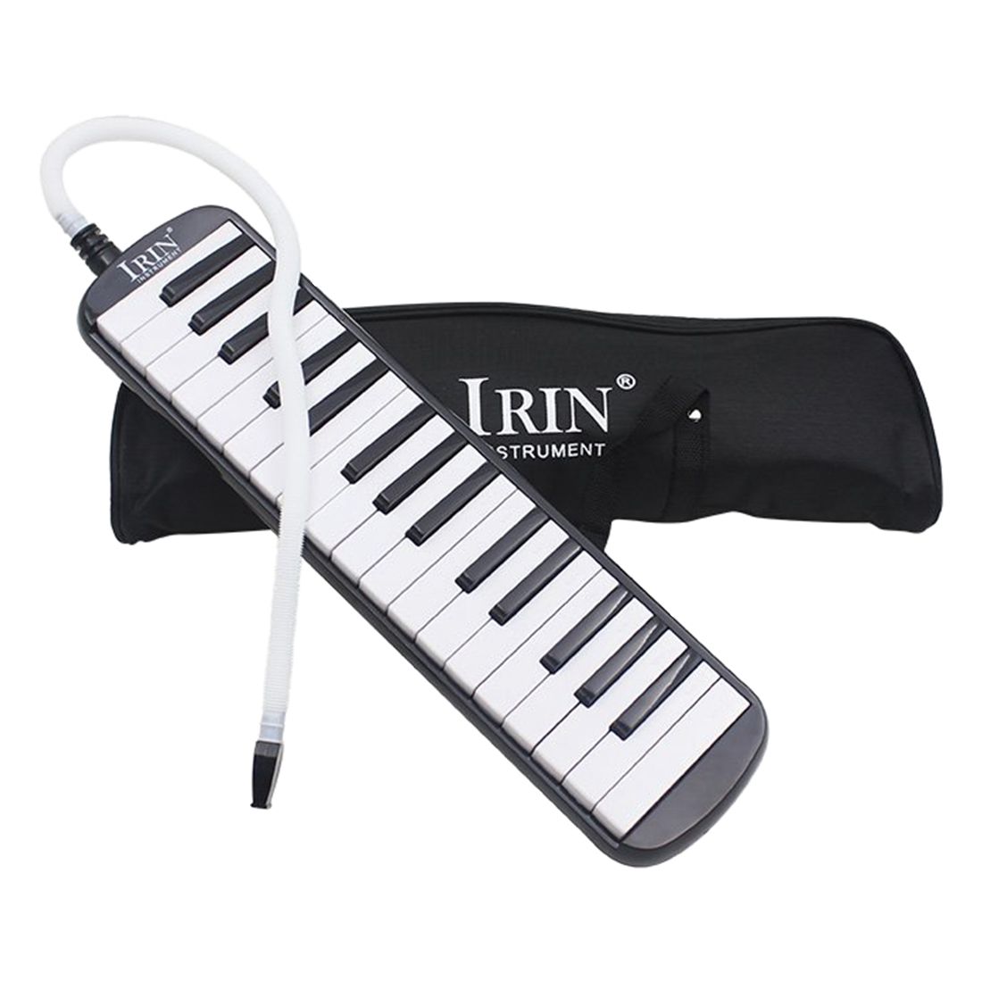 Irin 1 sæt 32 nøgle klaver stil melodica med kasse orgel harmonika mund stykke blæse nøglebræt (sort)