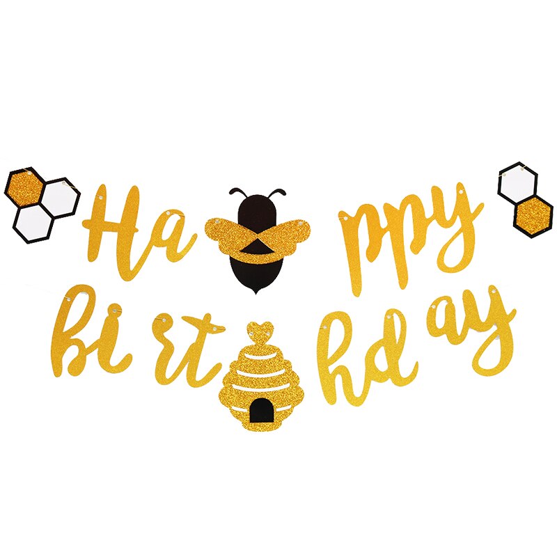 Happy Birthday Banner Bee Theme Birthday Party Background Decoration Banner Bunting Garland First Birthday Party Supplies: Style B