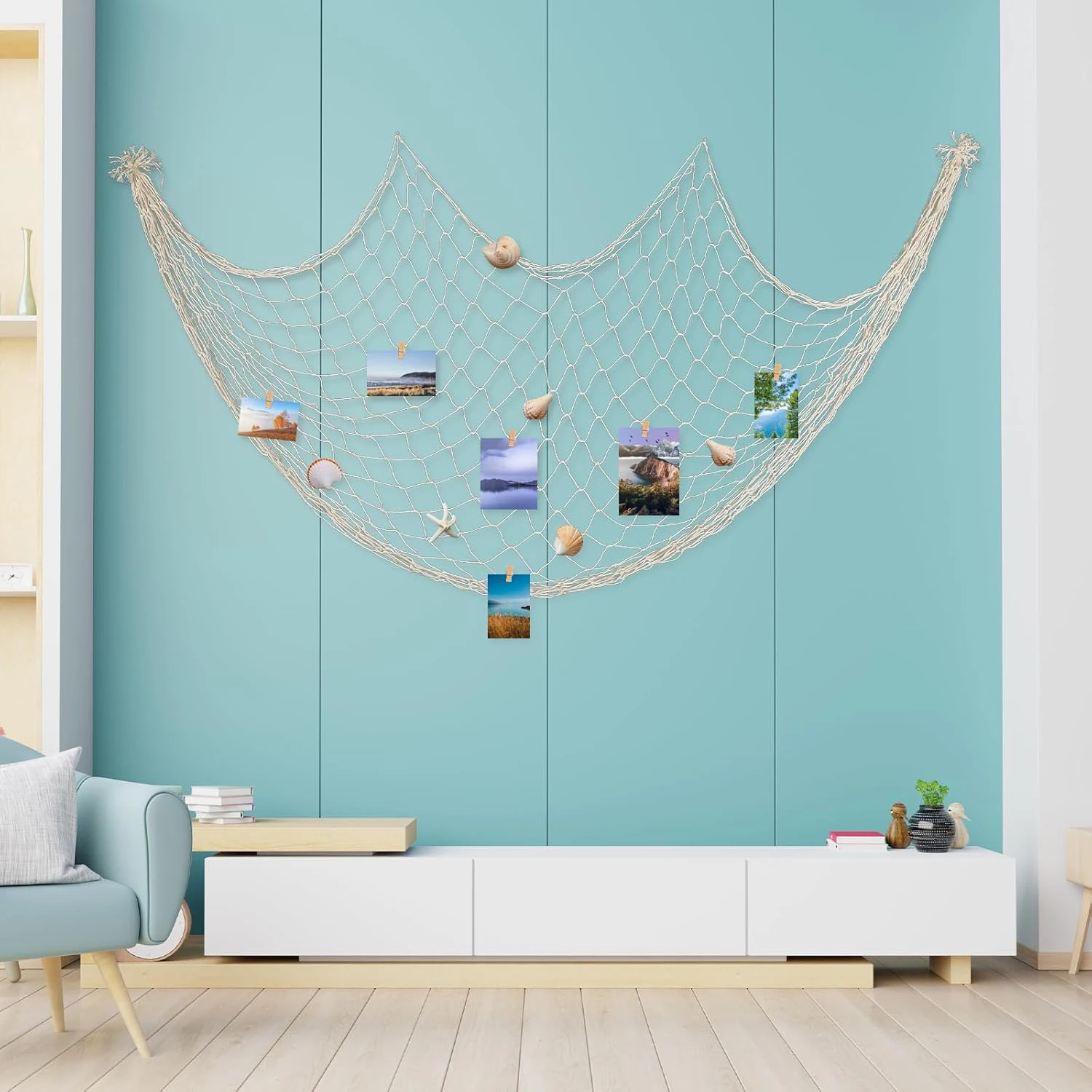 Fishing Net Decor Hanging Photo Display with Clips Nautical Wall Decor Fish Net Decorations for Party Hanging Picture Accessory