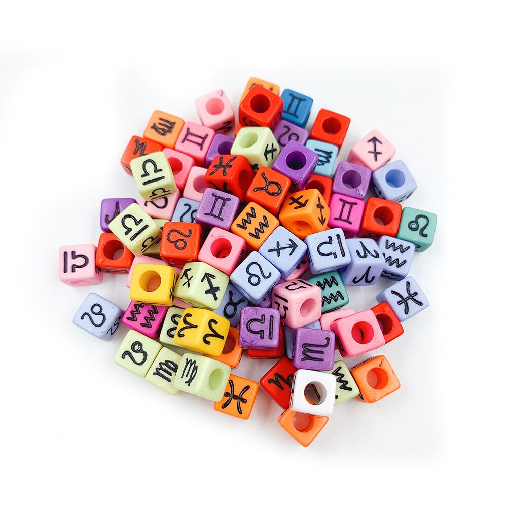 50 stk blandet stjernetegn konstellation tegn terning perler charms spacer løse perler til smykker fremstilling gør-det-selv armbånd halskæde tilbehør: Tegn soild farverige