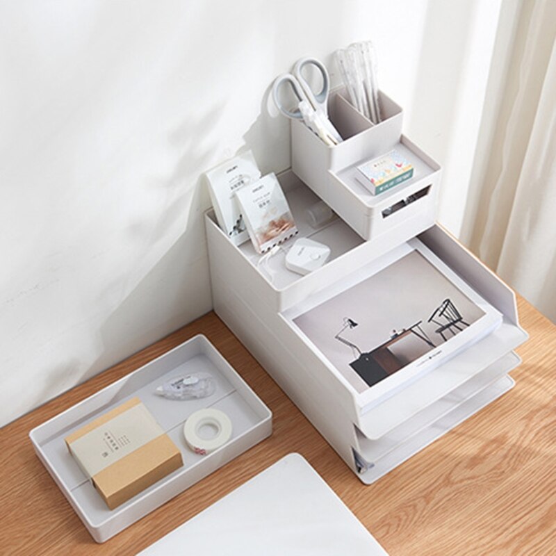 A4 Paper Organizer Document Plastic Case Office Table Desk Storage Superposition Filling File Box Holder