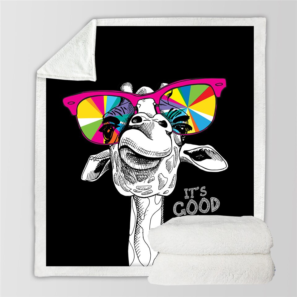 Grappige Giraffe Sherpa Deken Dieren Dekens Voor Bedden Regenboog Zonnebril Zachte Pluizige Mode Deken