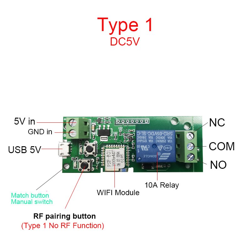 EWeLink-Control remoto inteligente con Wifi, módulo de interruptor de 1 canal, 4 canales, cc 12V 24V 32V 110V 220V, RF433 con autobloqueo, recibe relé de 4 vías: 1CH DC5V