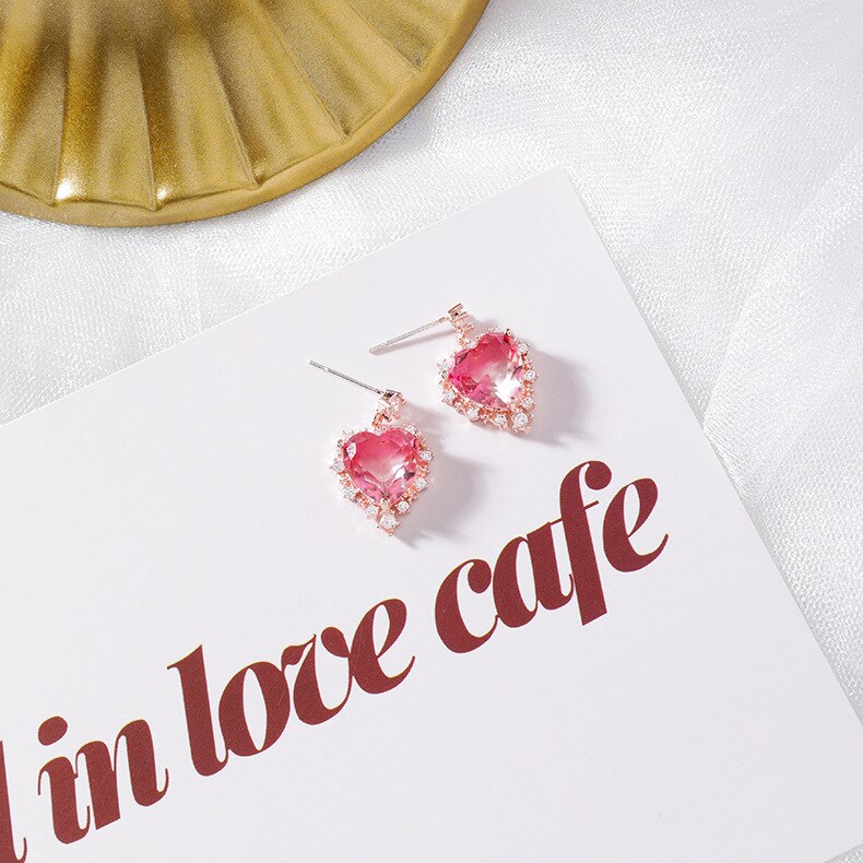 2020 nuovo contratto Coreano lucido dolce orecchini del burlone di modo di multa di cristallo Del Cuore piccolo Delle Donne degli orecchini di Goccia Dei Monili: pink