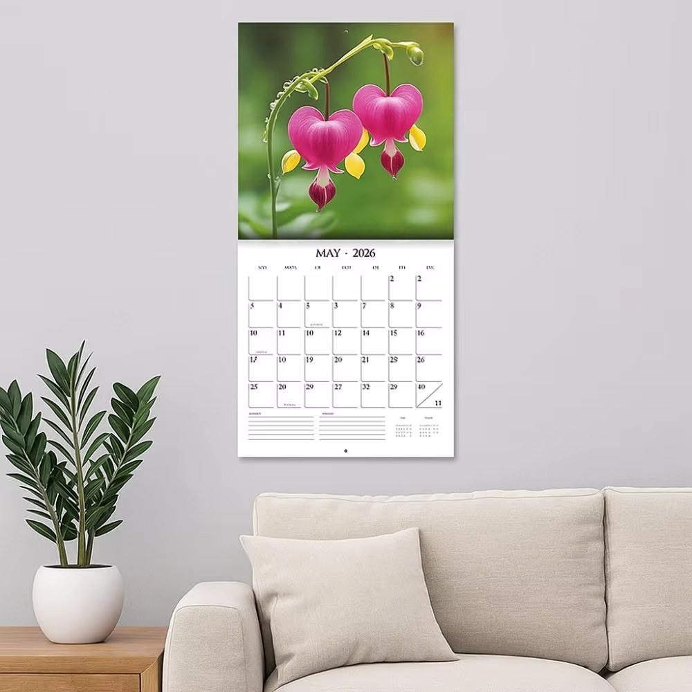 Flowers Themed Wall Calendar Thick Paper Wall Hanging 12 Month Calendar Decorative Floral Calendar Office Use