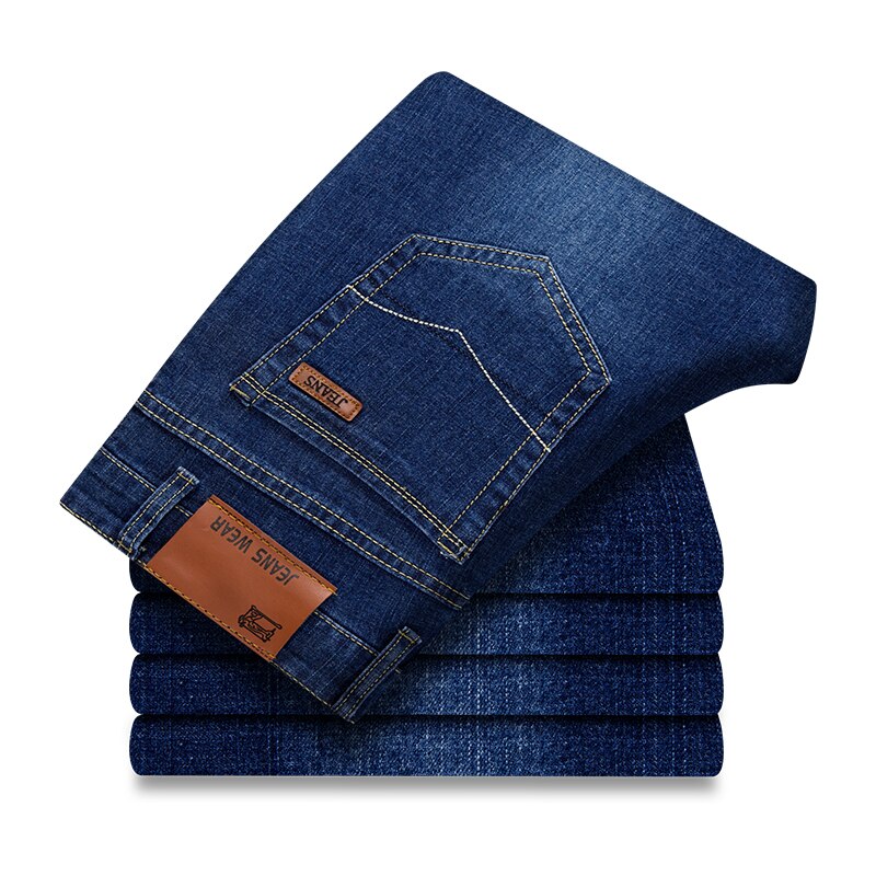 Cholyl forår efterår jeans mænd stretch denim slim jean mand sort blå business straight herre jeans: Blå / 29