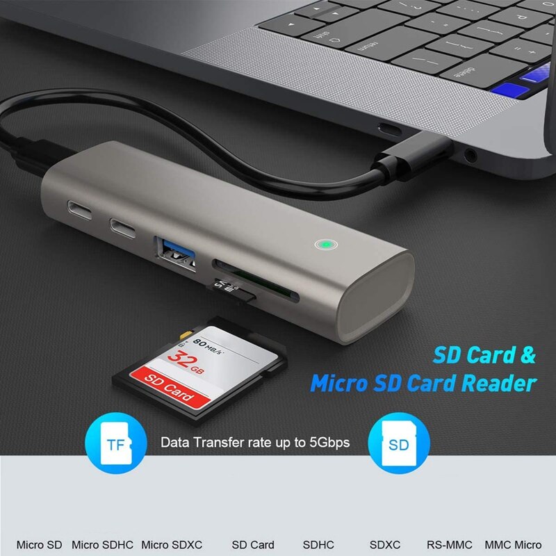 USB 3.1 Gen 2 Hub with USB 3.0, Dual C Ports and SD / TF Slot for , Surface Pro, USB C Laptop and More