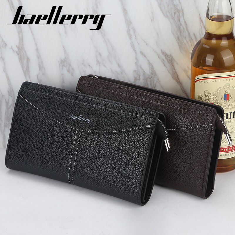 Cartera de mano para hombre , cartera para hombre con cremallera de gran capacidad, Cartera de piel sintética para hombre