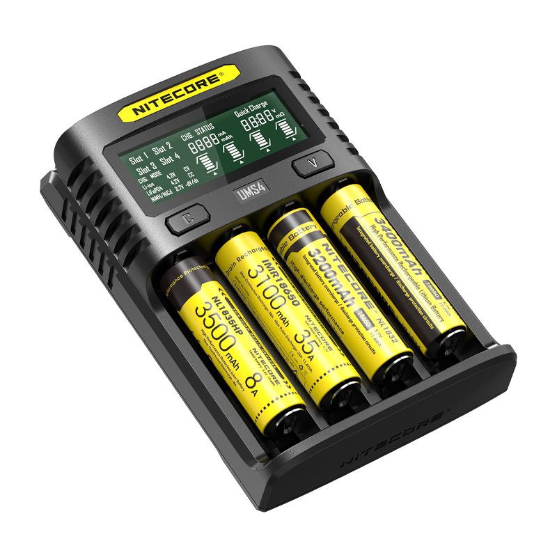 NITECORE-cargador de batería inteligente UMS2 UMS4, salida USB 3A para LiFePO4, iones de litio Ni-MH NiCd 18650, 20700, 21700, 10500
