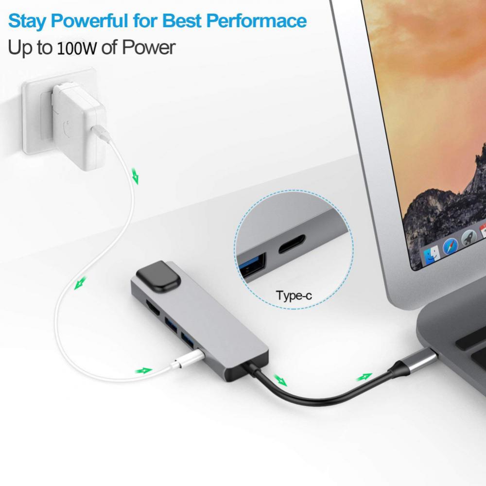 5 in 1 USB C Hub Typ C bis 4k HD Adapter mit Gigabit 1000m RJ45 Netzwerk Ethernet LAN Ladegerät Port Adapter für MacBook Pro