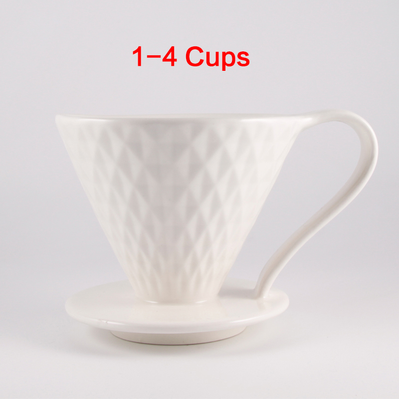 Ceramic Coffee Filters Coffee Drip Filter Cup Diamond shape Permanent Pour Over Coffee Maker with Separate Stand: White 1-4Cups