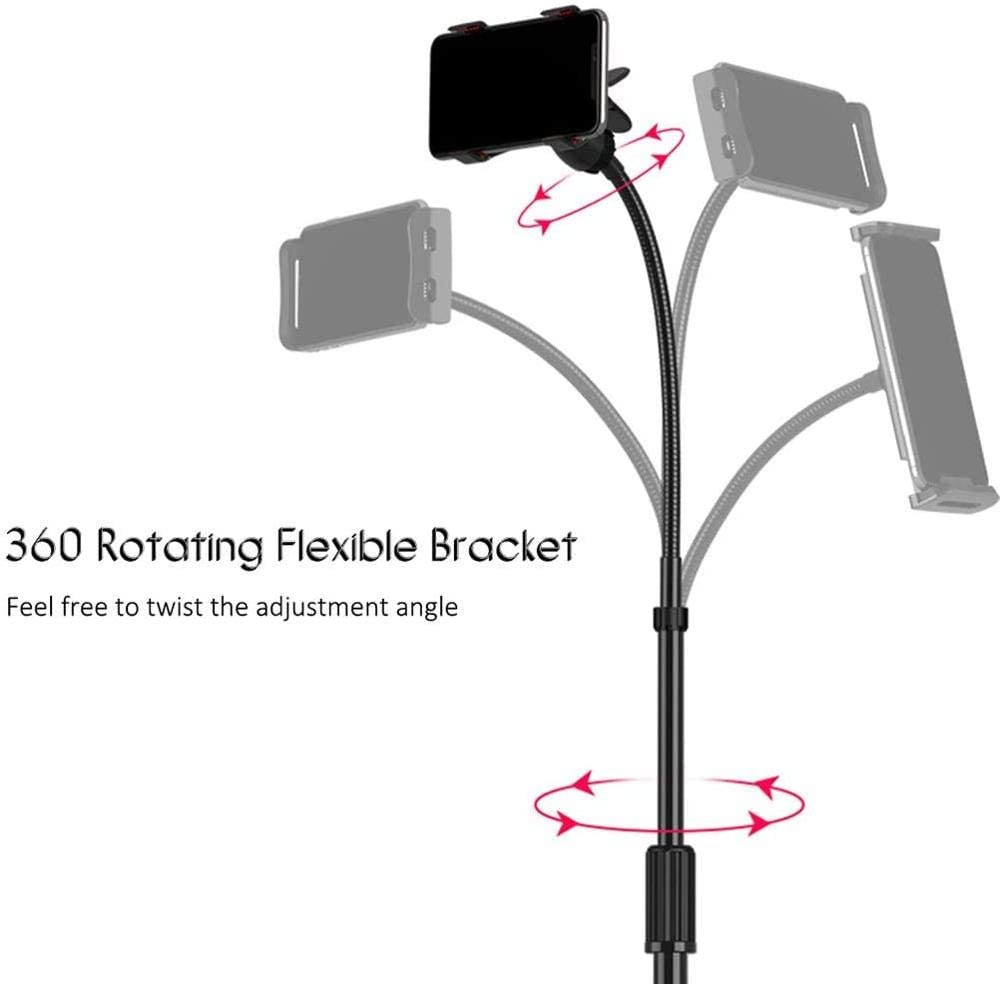 Tablet Tripod Stand with Microphone Holder, Lightweight Folding Tripod Mic Stands Height Adjustable Cell Phone Floor Stand