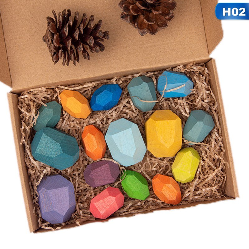 Regenboog Gekleurde Houten Stone Kids Bouwsteen Educatief Speelgoed Creatieve Nordic Stijl Stapelen Blok Spel Kinderen: H02