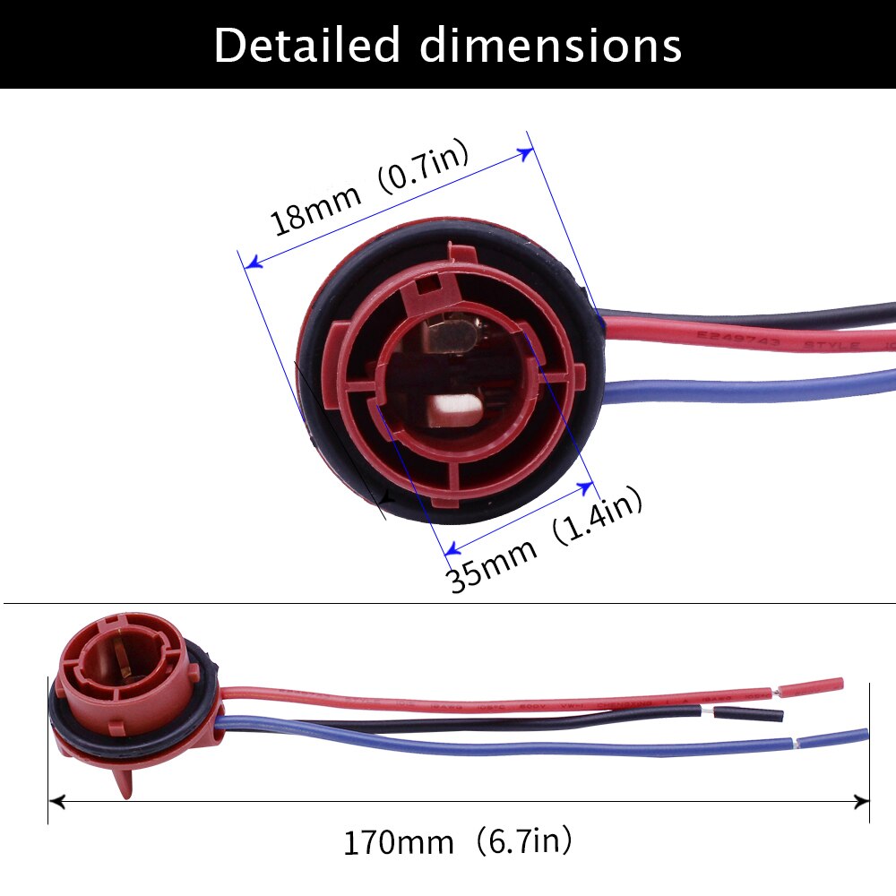 YUNPICAR 1157 2057 2357 BAY15D Socket Connector Kabelboom voor Turn Signal/Rem/Bochten/Staart Gloeilamp sockets (Pack van 2)