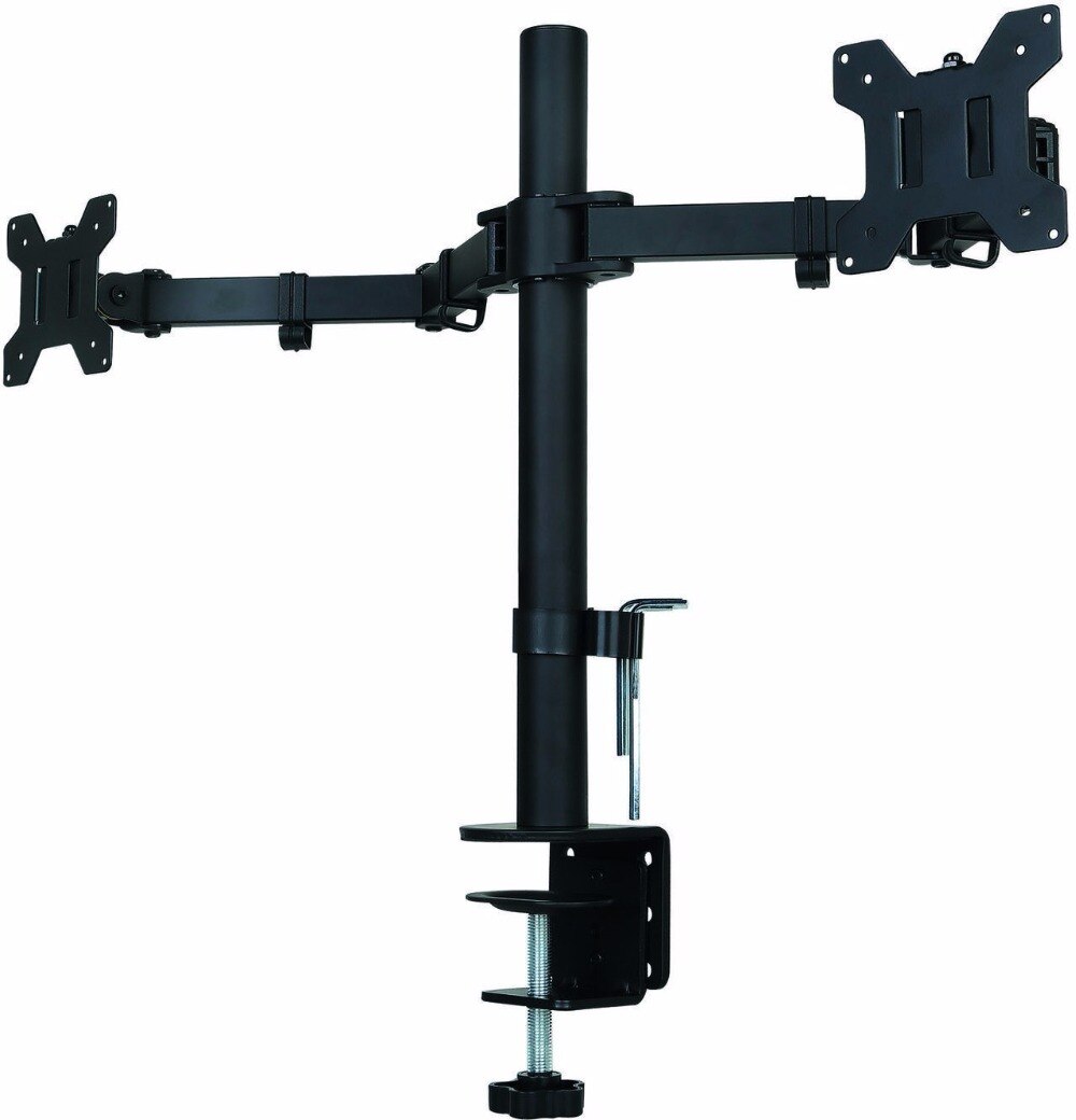 Fully Adjustable Dual Arm LCD LED Monitor Desk Mount Stand Bracket for 13"-27" Screens with 15 degree Tilt