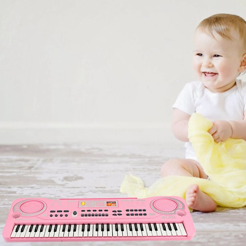 Electric Keyboard Piano for Kids-Portable 61 Key Electronic Musical Karaoke Keyboard, Microphone, Pink