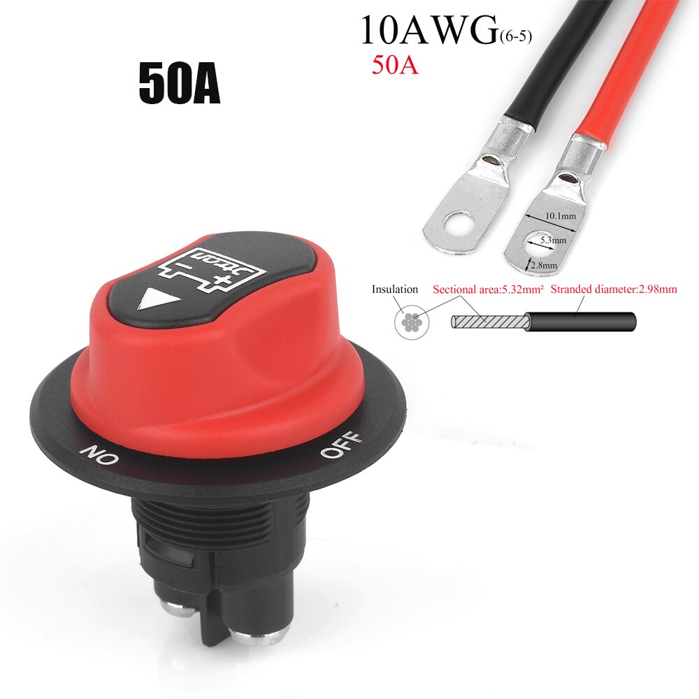 Jtron car battery switch 12v 50A 100A 200A 300A car battery isolator switch + cable wiring connect on-off battery kill switch