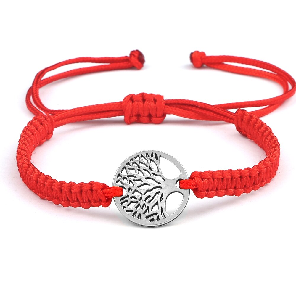 2 pçs/set vermelho preto vida árvore fio pulseira masculino tecido trançado ajustável tibetano budista pulseira feminino amante jóias presente: Revestimento de zinco azul e branco