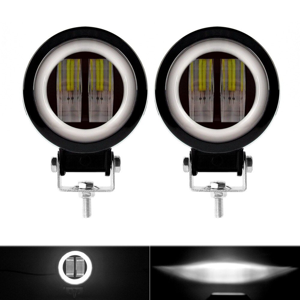 3 Inch Angel Eyes Led Work Light 12V 24V For Car DRL Halo 4x4 Offroad Motorcycle Bicycle ATV SUV Truck Working Driving Lights: Round White x2