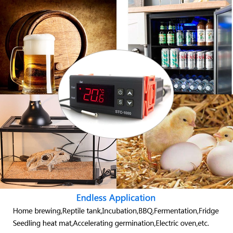 STC 1000 Digital Temperature Controller Two Relay Output LED Thermostat Incubator 110V 220V 10A with Heater and Cooler