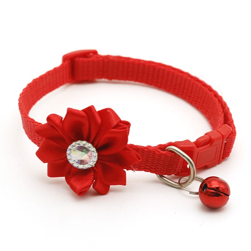 1PC collier pour chien fleur cloche diamant chien chat collier cou sangle réglable facile à porter boucle beau chat collier chat accessoires: Rouge