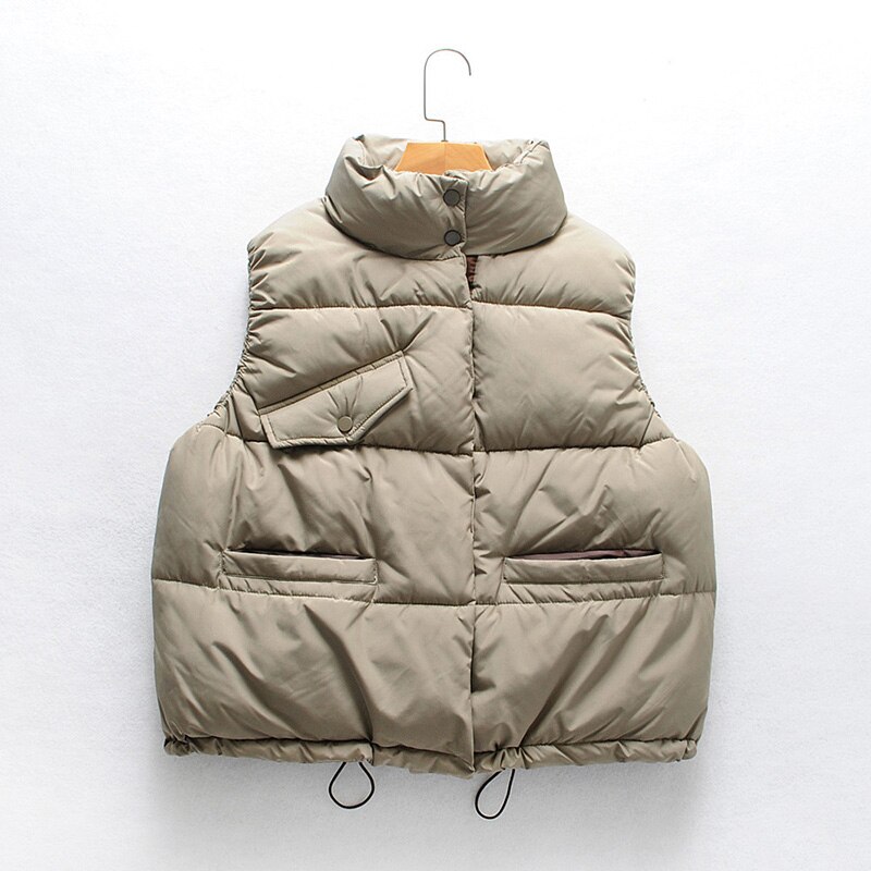 Chaleco de Invierno para mujer, chaleco acolchado, chaleco Casual para mujer, chalecos cálidos para mujer, chaqueta con bolsillos de cuello alto sin mangas, ropa de calle: green / L