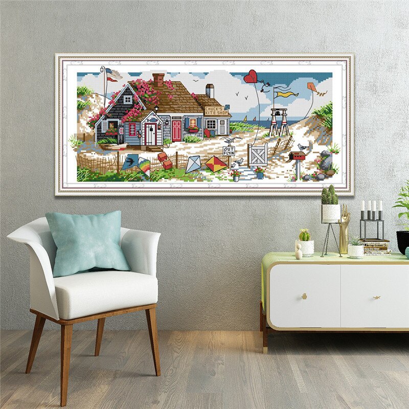 Het huis van liefde Schilderijen Aida Borduren DMC 11CT 14CT Count Print Op Canvas Chinese Borduurpakketten Woondecoratie