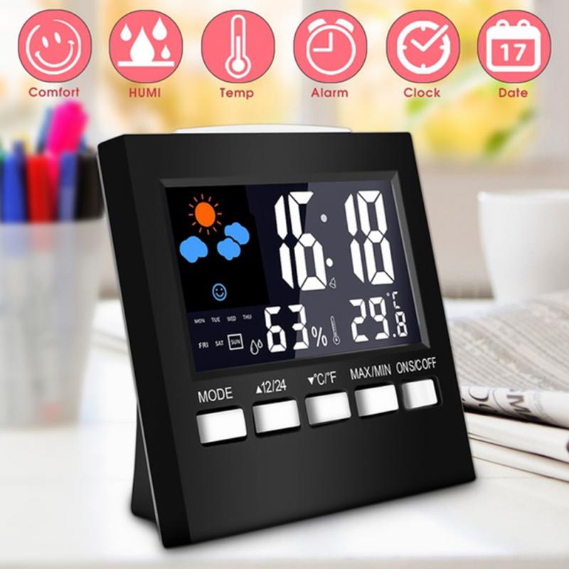 Digital Weather Forecast Station Alarm Clock Kids LCD Screen Temperature Humidity Backlight Monitor Snooze Function Alarm Clocks