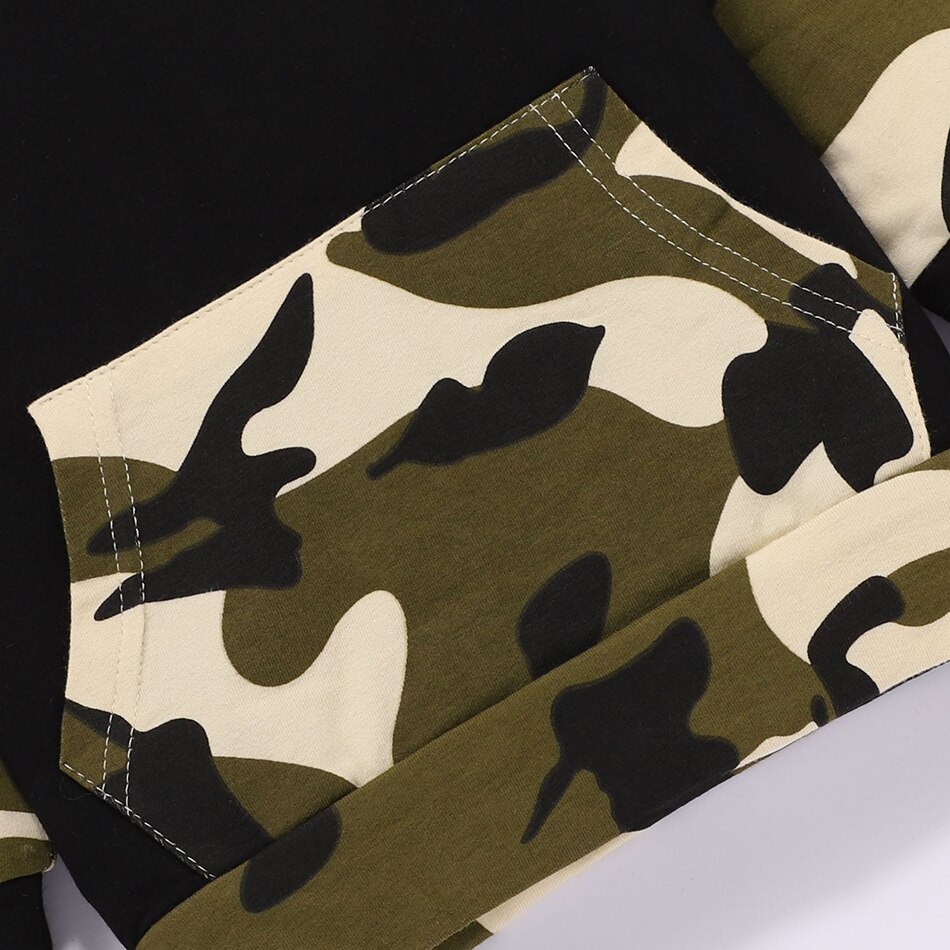 Ropa de camuflaje para niños y niñas, traje de Sudadera con capucha y pantalones con estampado de 3M-3T
