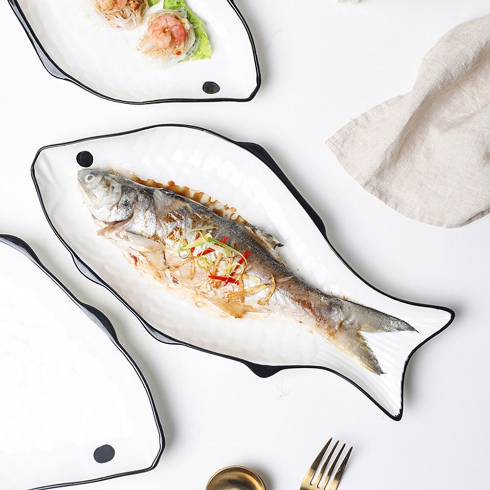 Simple Ceramic Fish Plate Steamed Fish Plate Fish-Shape Steaming Holder Fish Steaming Dish Exquisite Dinner Plate