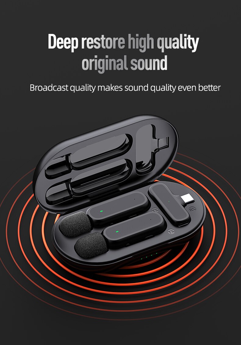 Wireless Lavalier Microphone Portable Charging Box Audio and Video Recording Plug-and-Play Mic For iPhone and Android Phones