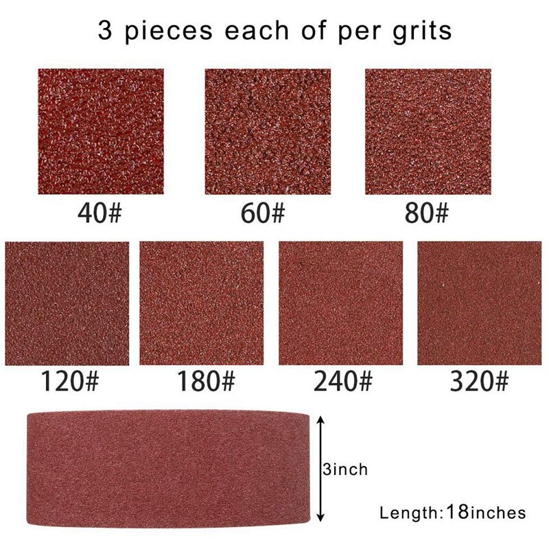 20PCS 3X18 Sanding Belt Sanding Belts Belt Sander Paper (3 Each of 60, 80, 120,150,240,400 Grits, 2 of 40 Grits) for Belt Sander