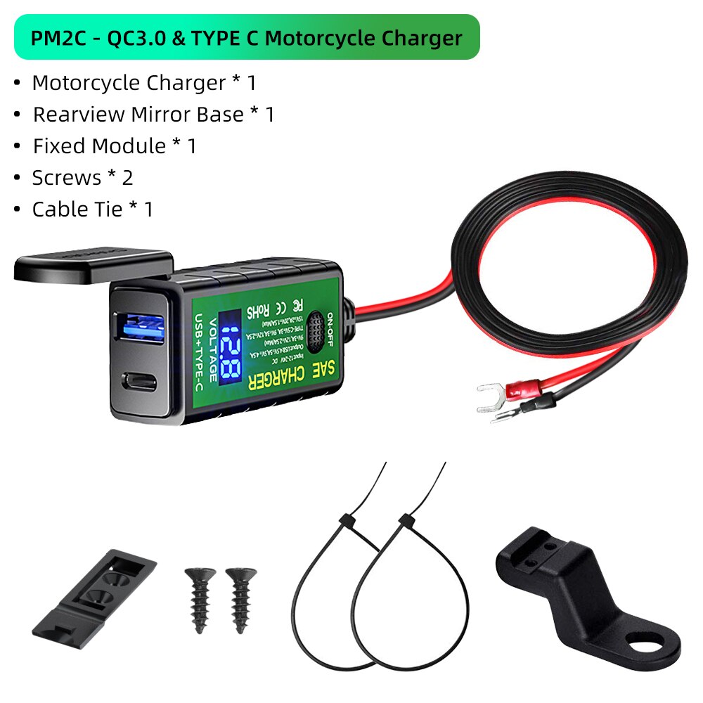 Deelife-cargador USB de 12v para motocicleta, conector SAE de 12V, resistente al agua, con puerto tipo C de carga QC 3,0, accesorio para moto: PM2C