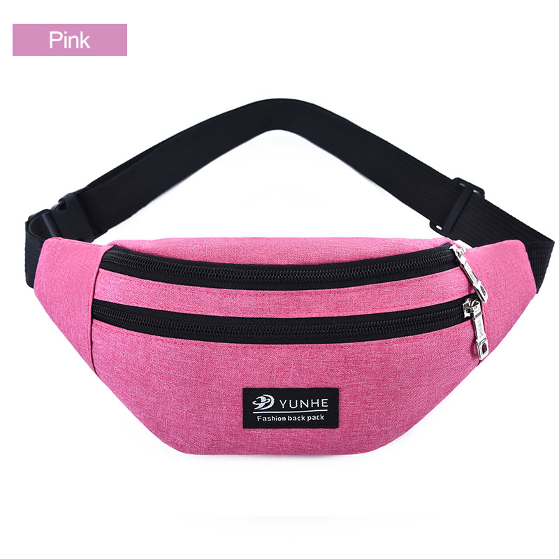 AIREEBAY Waist Bag Women Three Zipper Pocket Chest Handbag Unisex Fanny Pack Ladies Waist Pack Belly Bags Purse: A4157pink