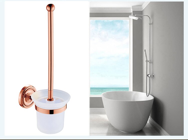 Europe Wall Hanging Towle Ring Antique Rose Gold Bathroom Hardawre Accessories Set Round Base Polished Solid Brass Bath Shelf: toilet brush holder