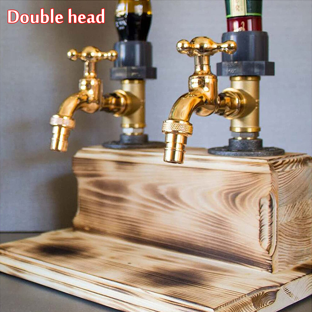 3 Bottle Liquor Alcohol Whiskey Wood Dispenser Beer Tap Stand Drink Holder Mount Rack Alcohol Whiskey Dispensers Organizer: Double head