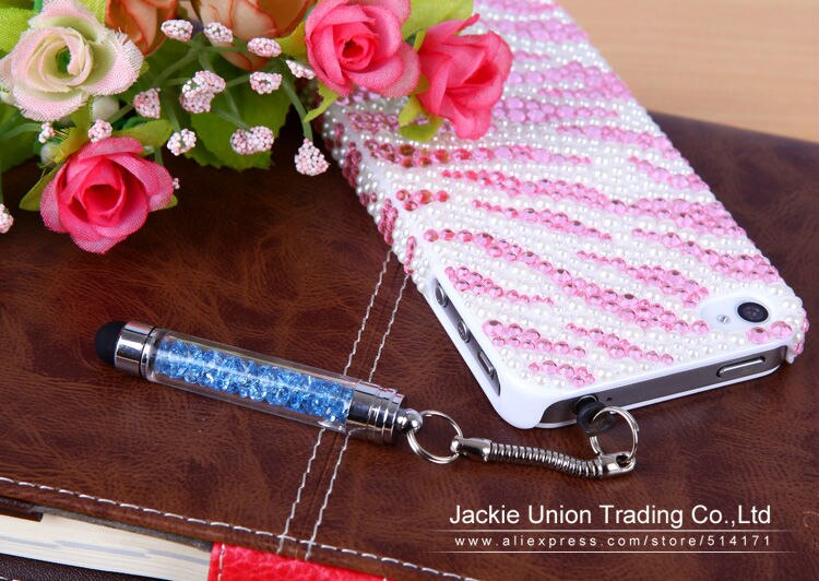 10 Pcs/lot High-texture Mini Crystal Stylus Pen Capacitive Screen Touch Pen For iPhone + Dust Plug very Portable