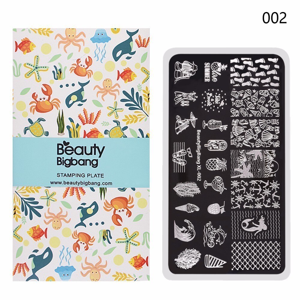 BeautyBigBang sirena del árbol de coco de placas de estampado para manicura sello plantillas 3D molde de estampado geométrico plantillas de manicura: 02