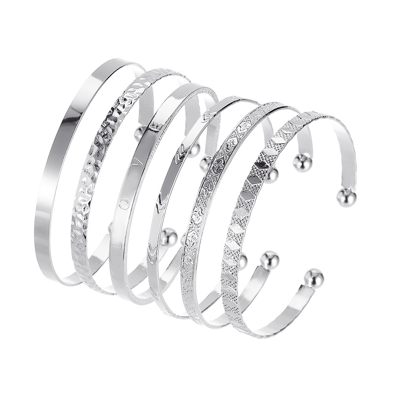 6 Stks/set Boho Vintage Gold Geometrische Gesneden Pijl Ronde Brief Armband Set Strand Mode Armbanden Voor Vrouwen Sieraden